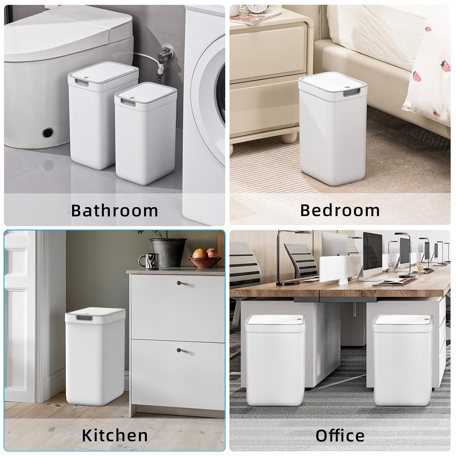 MOPALL 2 Pack Bathroom Trash Can with Lid, 3.6Gal   2.4Gal Garbage Can with Pop-Up Lid, Small Trash Can Dog Proof, Slim Trash Bin Waste Basket for Toilet, Office, Bedroom, Living Room, Kitchen (White)